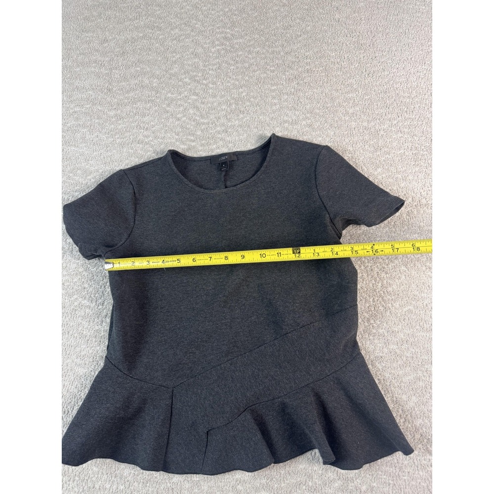 J.Crew Shirt Womens Small Gray Peplum Short Sleeve Asymmetrical Ruffle Hem Top - Picture 4 of 7
